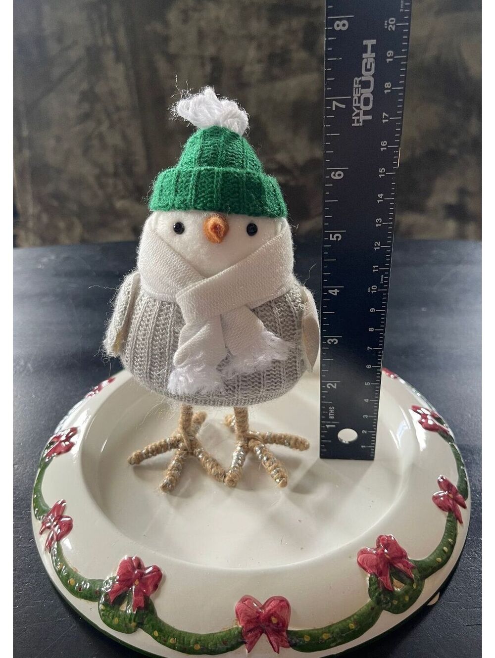Cute Winter Bird Figurine with Green Hat and Scarf